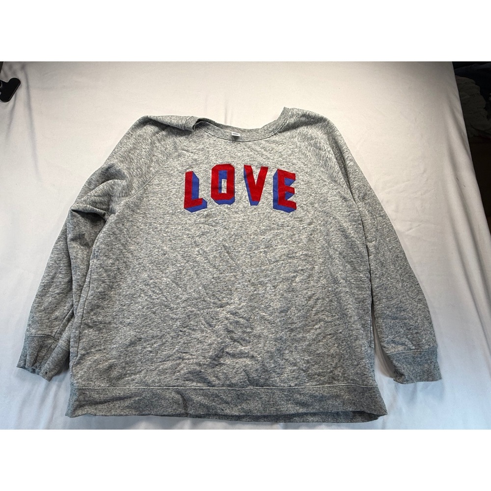 Old Navy Womens XXL Gray Heather LOVE Graphic Sweatshirt Raglan Pullover Top